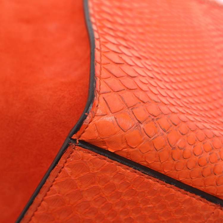 Pre Owned Celine Orange Python and Suede Medium Trapeze Bag