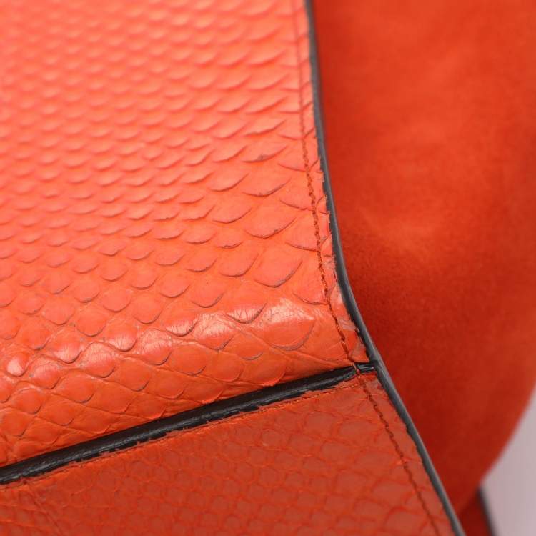 Pre Owned Celine Orange Python and Suede Medium Trapeze Bag