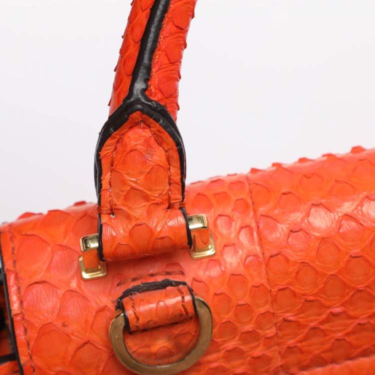 Pre Owned Celine Orange Python and Suede Medium Trapeze Bag