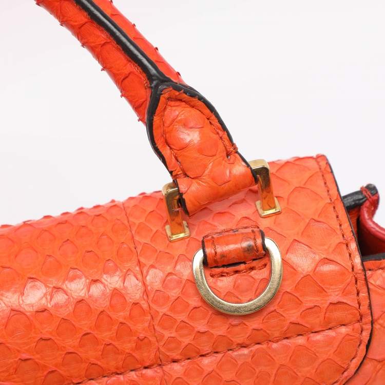 Pre Owned Celine Orange Python and Suede Medium Trapeze Bag