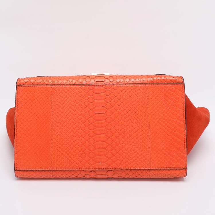 Pre Owned Celine Orange Python and Suede Medium Trapeze Bag