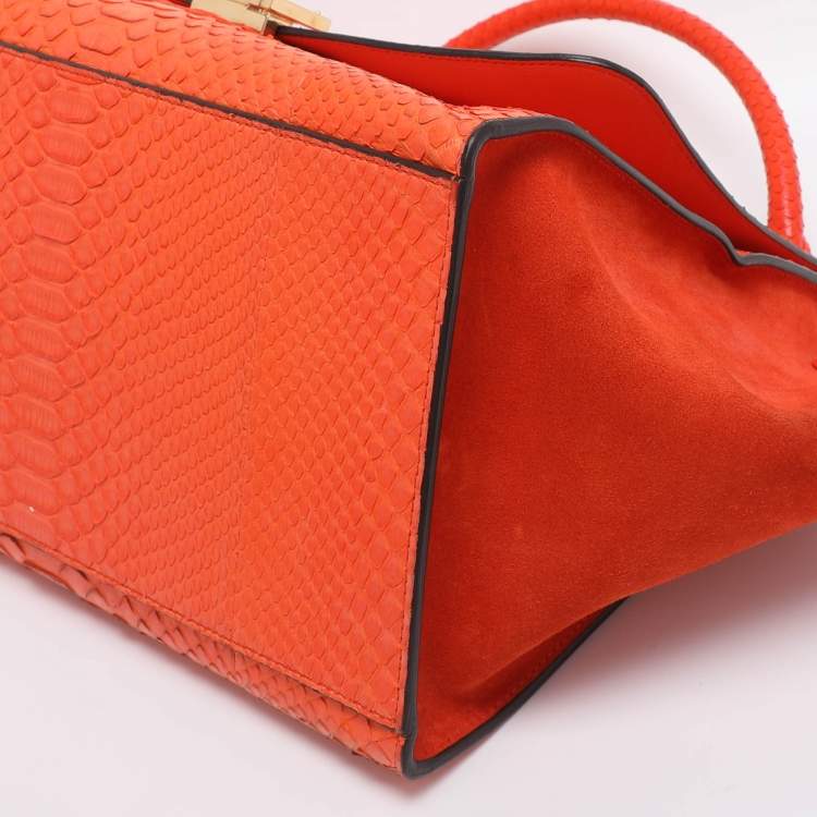 Pre Owned Celine Orange Python and Suede Medium Trapeze Bag