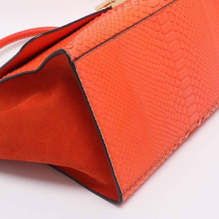 Pre Owned Celine Orange Python and Suede Medium Trapeze Bag