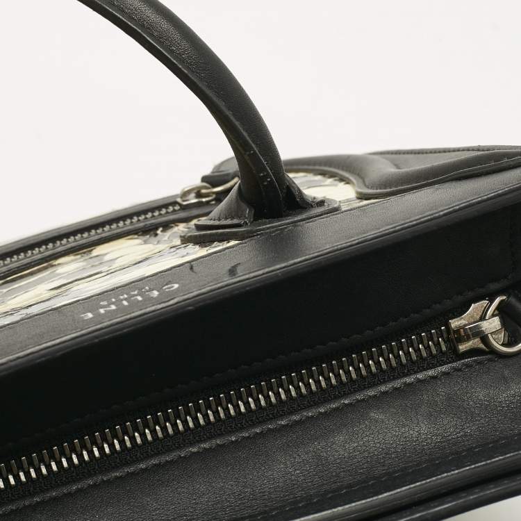 Pre Owned Celine Black/Beige Watersnake and Leather Nano Luggage Tote