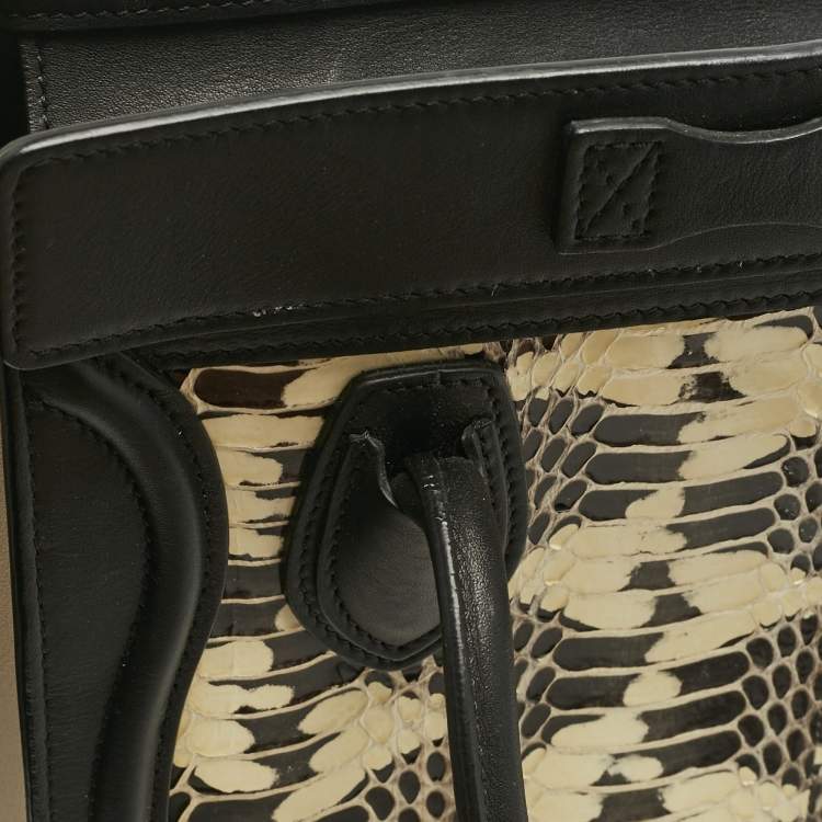Pre Owned Celine Black/Beige Watersnake and Leather Nano Luggage Tote