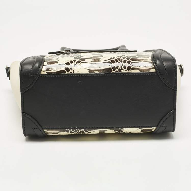 Pre Owned Celine Black/Beige Watersnake and Leather Nano Luggage Tote