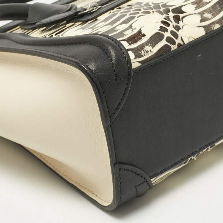 Pre Owned Celine Black/Beige Watersnake and Leather Nano Luggage Tote