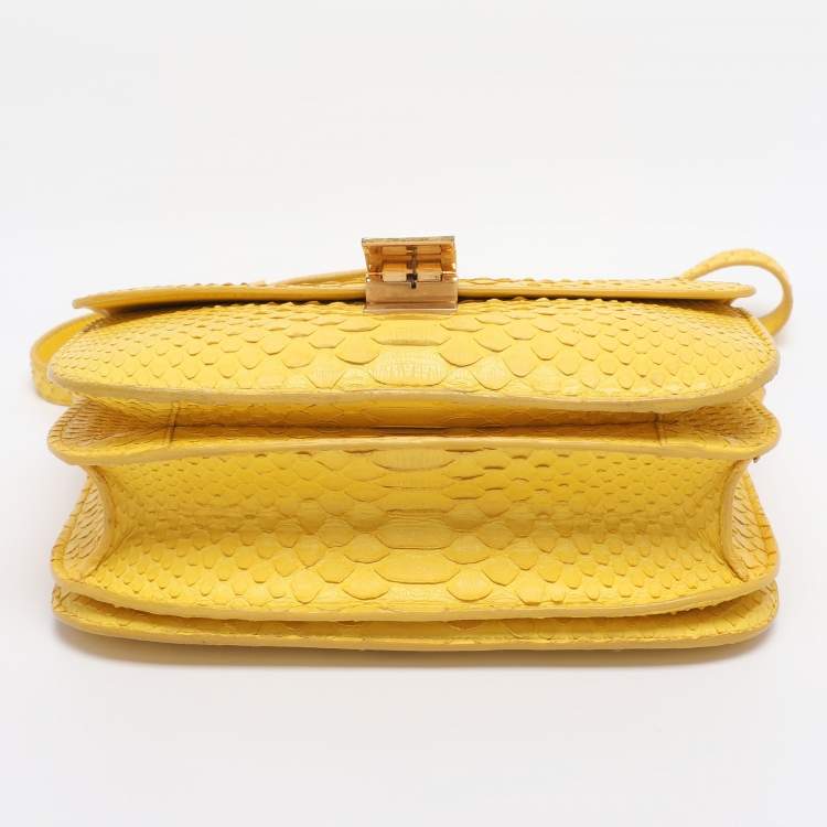 Pre Owned Celine Yellow Python Leather Medium Box Shoulder Bag