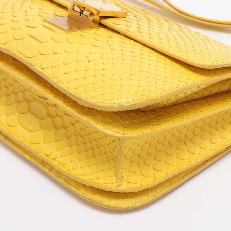 Pre Owned Celine Yellow Python Leather Medium Box Shoulder Bag