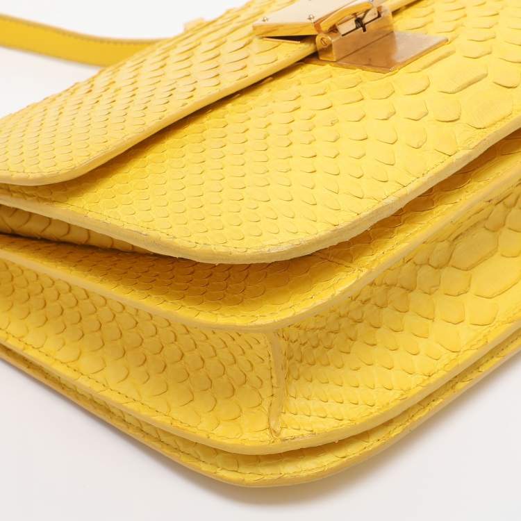 Pre Owned Celine Yellow Python Leather Medium Box Shoulder Bag