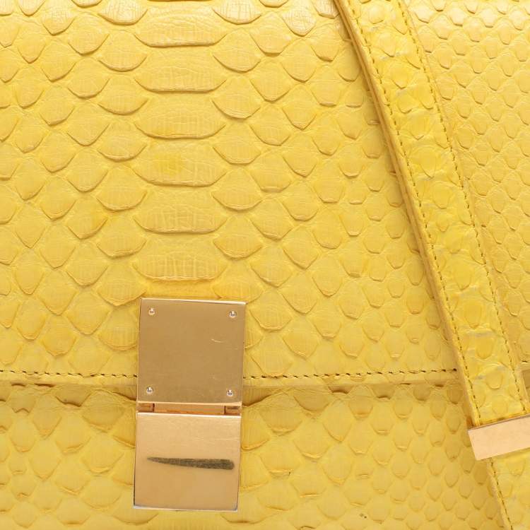 Pre Owned Celine Yellow Python Leather Medium Box Shoulder Bag