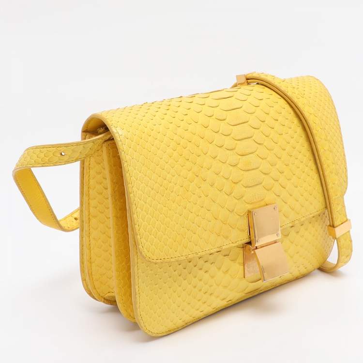 Pre Owned Celine Yellow Python Leather Medium Box Shoulder Bag