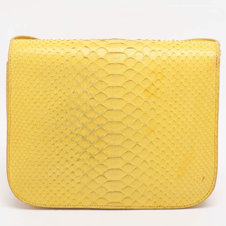 Pre Owned Celine Yellow Python Leather Medium Box Shoulder Bag