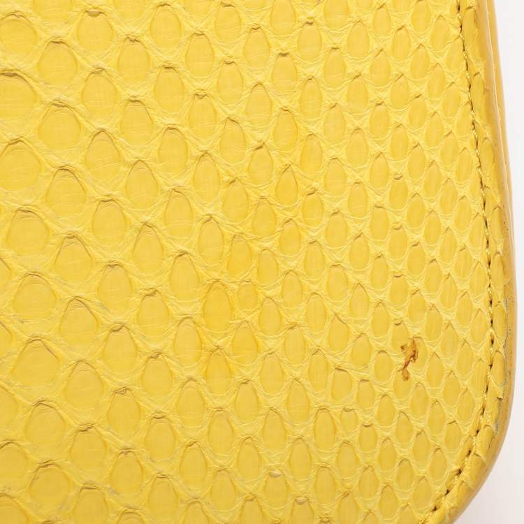Pre Owned Celine Yellow Python Leather Medium Box Shoulder Bag