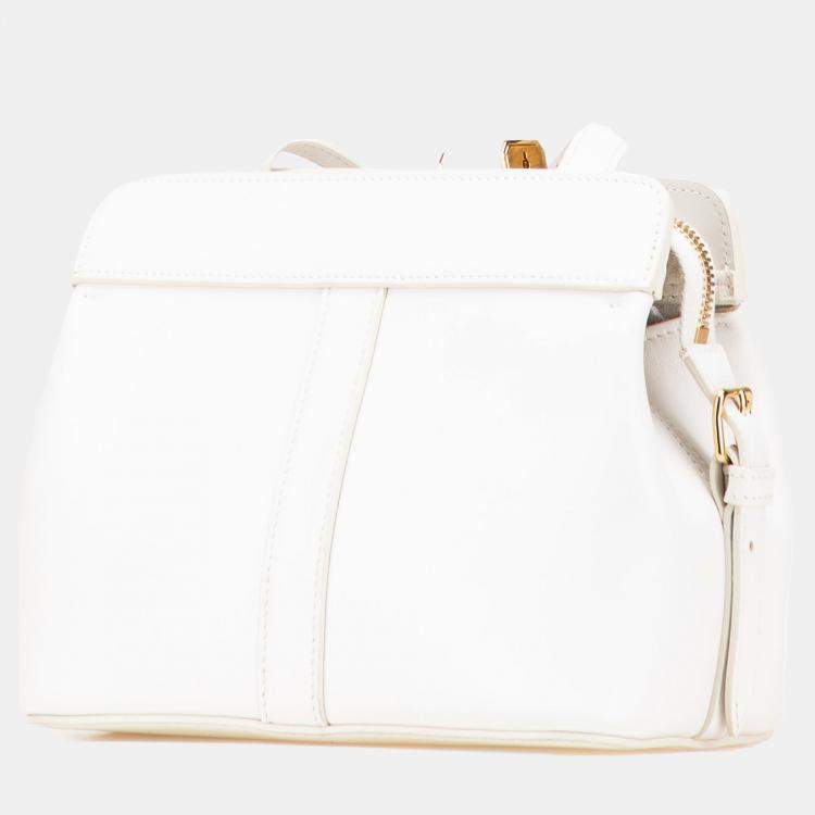 Pre Owned Celine White Teen Leather Cabas De France Crossbody