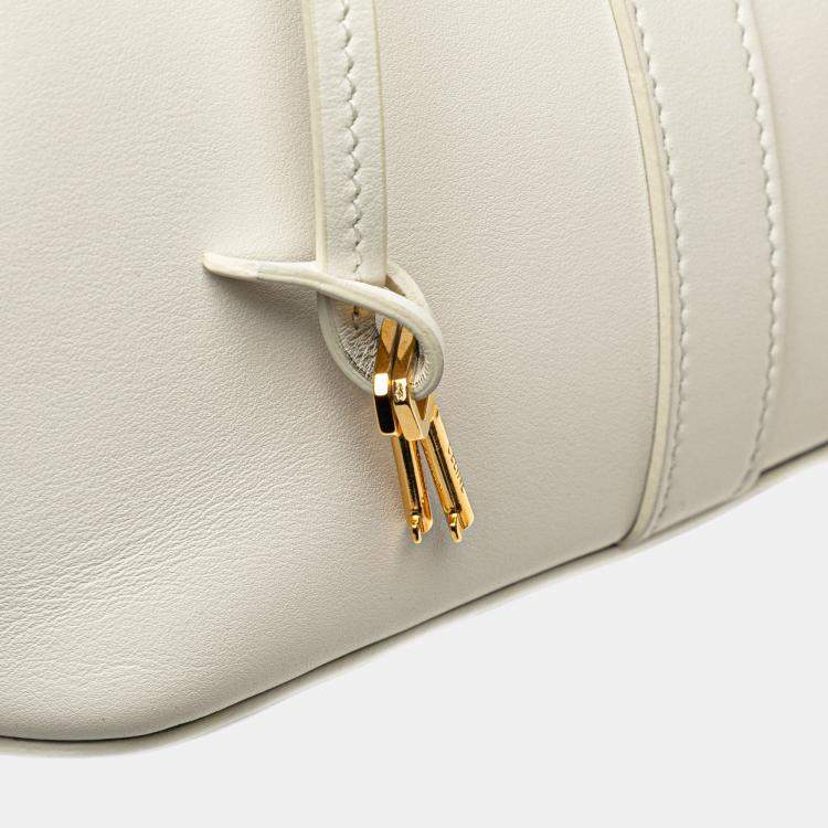 Pre Owned Celine White Teen Leather Cabas De France Crossbody