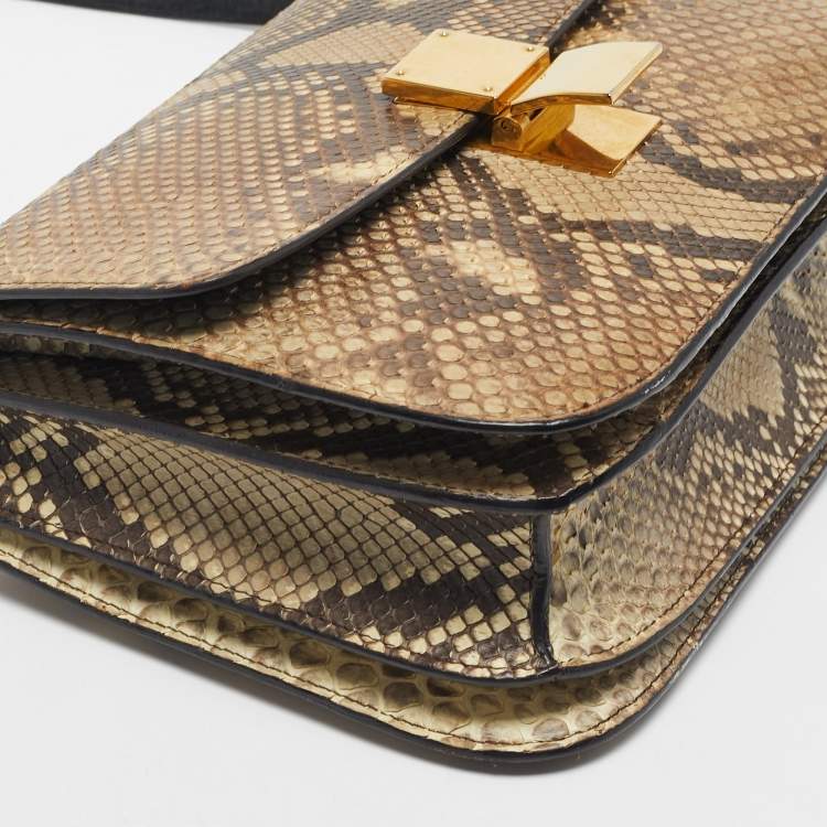 Pre Owned Celine Beige Python Medium Classic Box Shoulder Bag