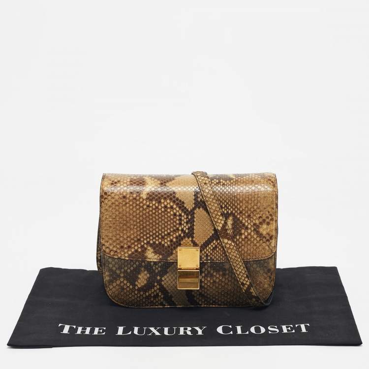 Pre Owned Celine Beige Python Medium Classic Box Shoulder Bag