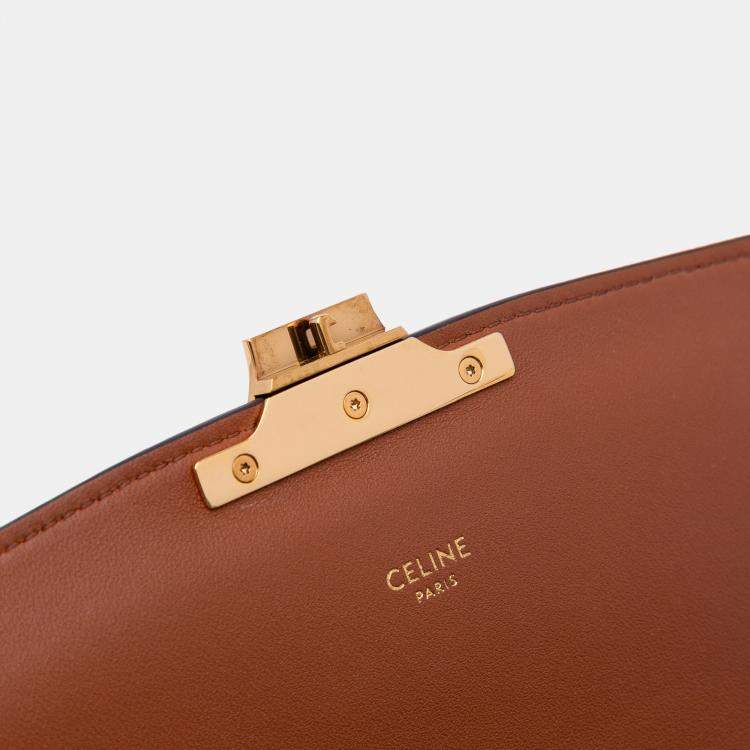 Pre Owned Celine Brown Classique Triomphe Coated Canvas and Calfskin Triomphe Crossbody