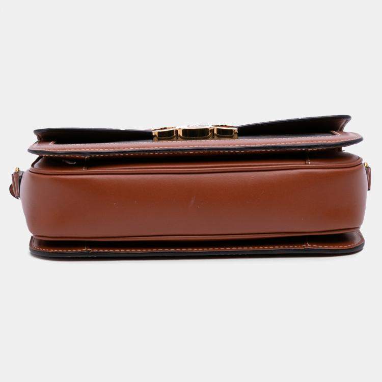 Pre Owned Celine Brown Classique Triomphe Coated Canvas and Calfskin Triomphe Crossbody