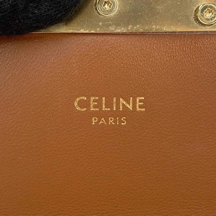 Pre Owned Celine Claude Triomphe One Shoulder Bag White PVC Calf Leather