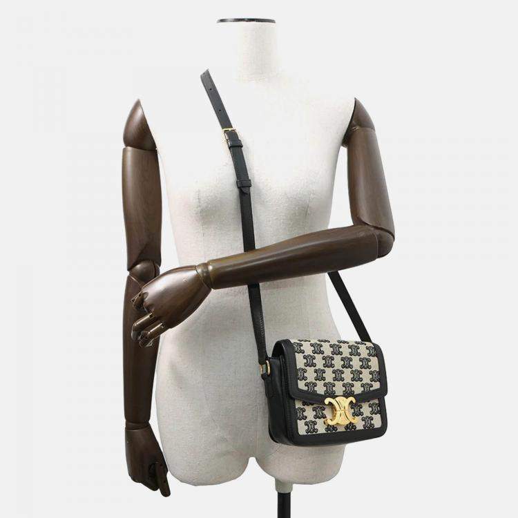 Pre Owned Celine Triomphe Teen Shoulder Bag Black/Beige Canvas Leather