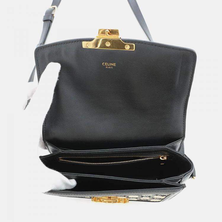Pre Owned Celine Triomphe Teen Shoulder Bag Black/Beige Canvas Leather