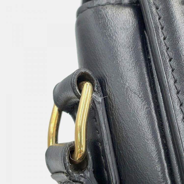 Pre Owned Celine Triomphe Teen Shoulder Bag Black/Beige Canvas Leather