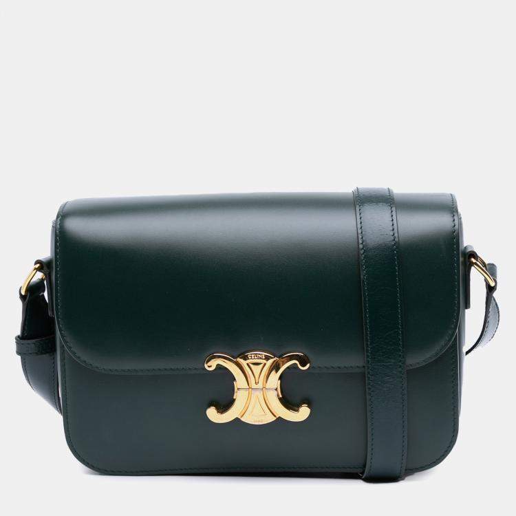 Pre Owned Celine Green Classique Shiny Calfskin Triomphe Crossbody