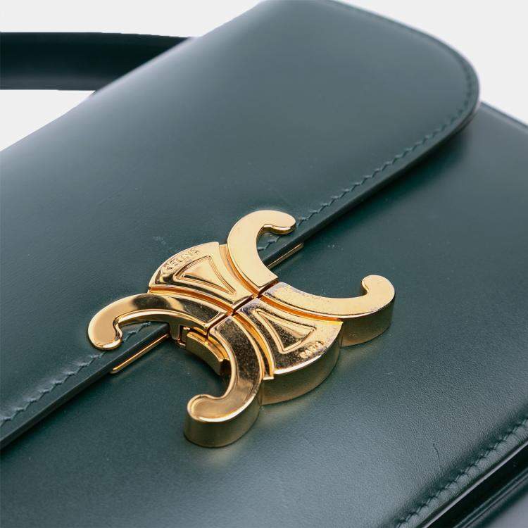 Pre Owned Celine Green Classique Shiny Calfskin Triomphe Crossbody