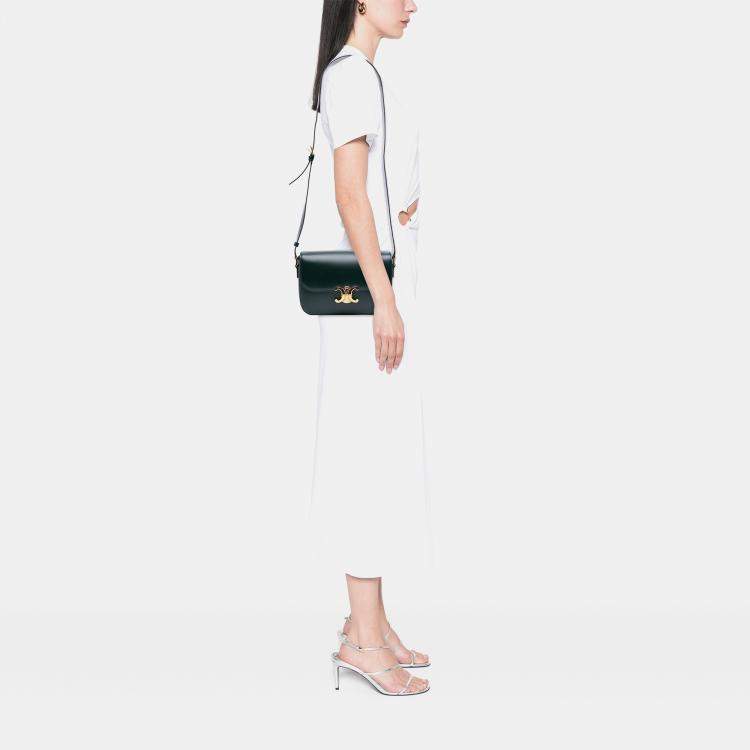 Pre Owned Celine Green Classique Shiny Calfskin Triomphe Crossbody