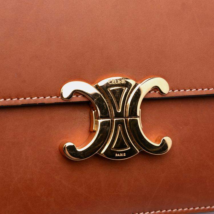 Pre Owned Celine Brown Classique Natural Calfskin Triomphe Crossbody