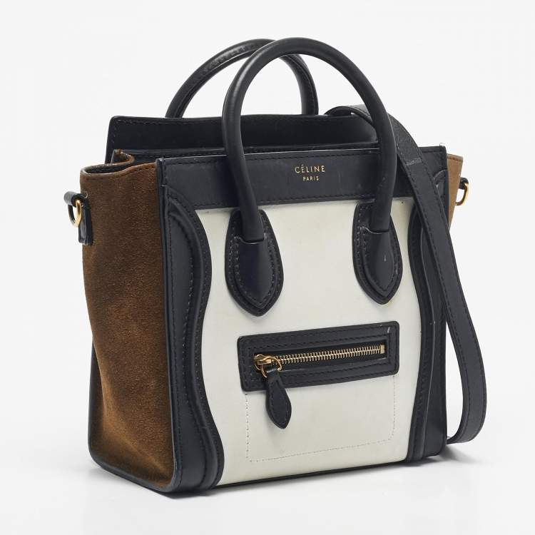 Pre Owned Celine Tricolor Leather and Suede Nano Luggage Tote