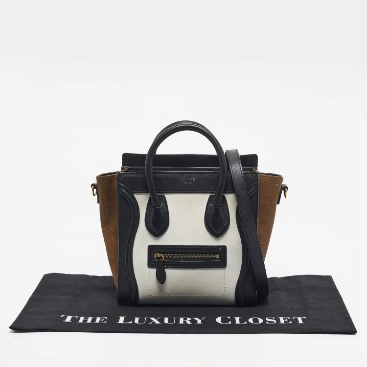 Pre Owned Celine Tricolor Leather and Suede Nano Luggage Tote