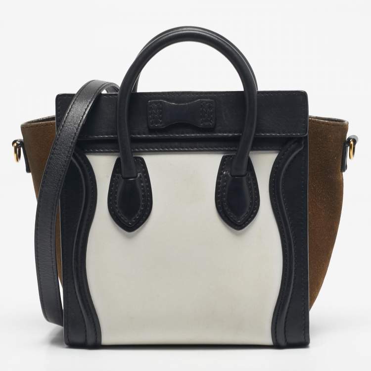 Pre Owned Celine Tricolor Leather and Suede Nano Luggage Tote