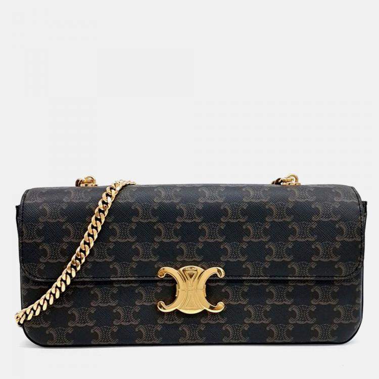 Pre Owned Celine Brown Coated Canvas Triumph Chain Shoulder Bag