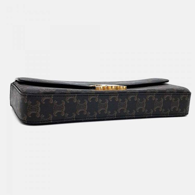 Pre Owned Celine Brown Coated Canvas Triumph Chain Shoulder Bag