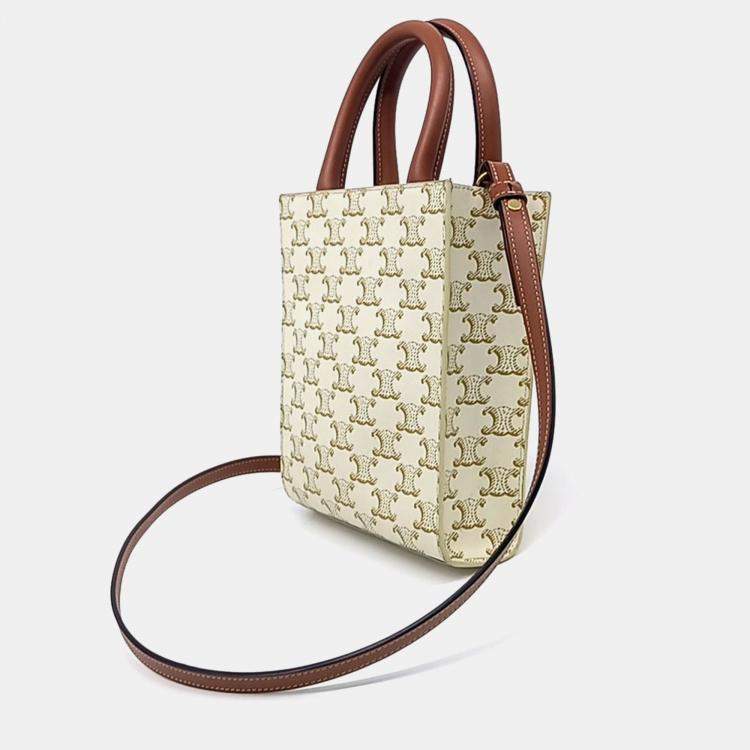 Pre Owned Celine Brown Cream PVC Triumph Cabas Vertical Mini bag