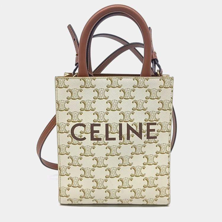 Pre Owned Celine Brown Cream PVC Triumph Cabas Vertical Mini bag