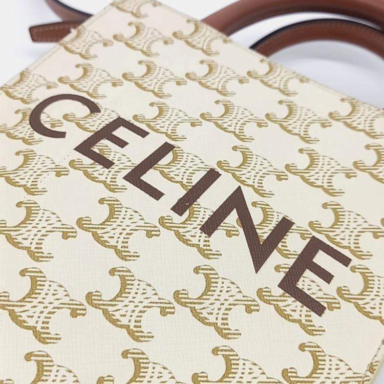Pre Owned Celine Brown Cream PVC Triumph Cabas Vertical Mini bag