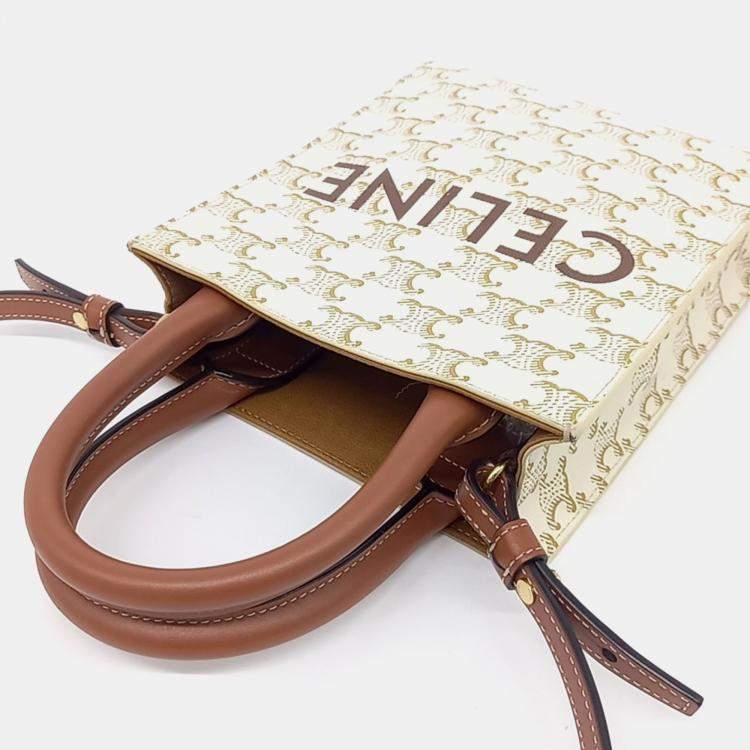 Pre Owned Celine Brown Cream PVC Triumph Cabas Vertical Mini bag