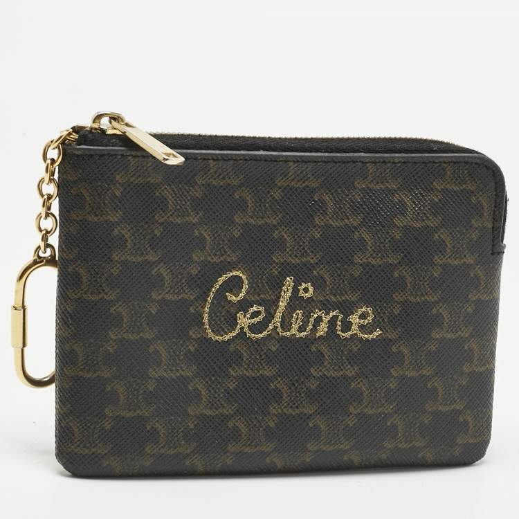 Pre Owned Celine Brown Triomphe Coated Canvas Embroidered Coin Purse 