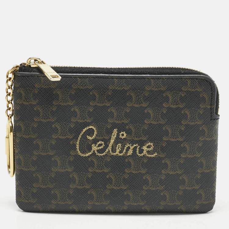 Pre Owned Celine Brown Triomphe Coated Canvas Embroidered Coin Purse 