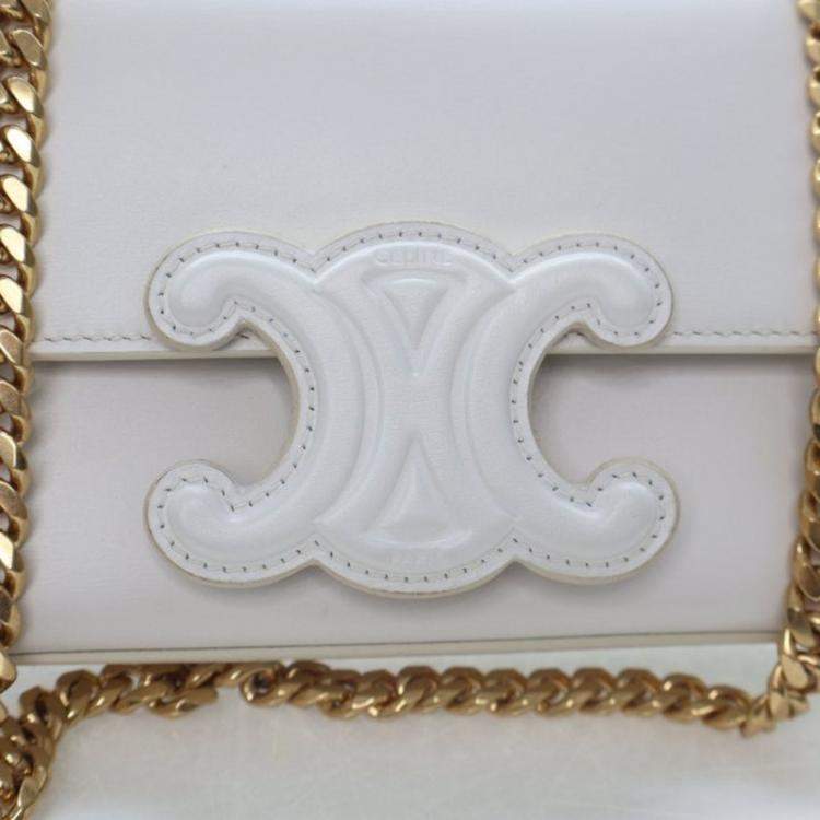 Pre Owned Celine Triomphe White Calfskin Shoulder Bag