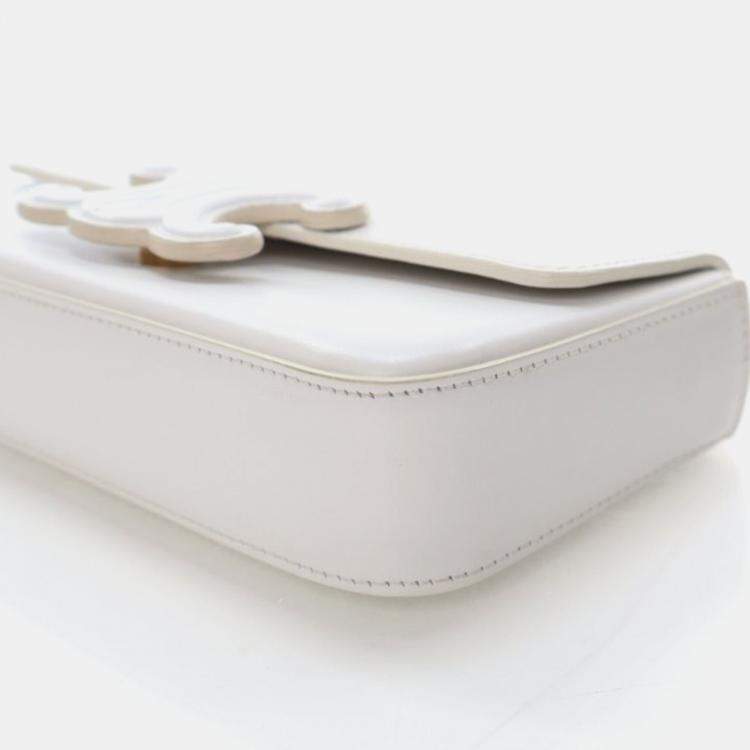 Pre Owned Celine Triomphe White Calfskin Shoulder Bag