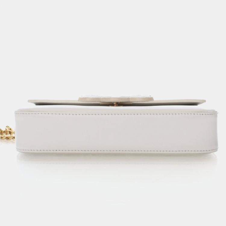 Pre Owned Celine Triomphe White Calfskin Shoulder Bag