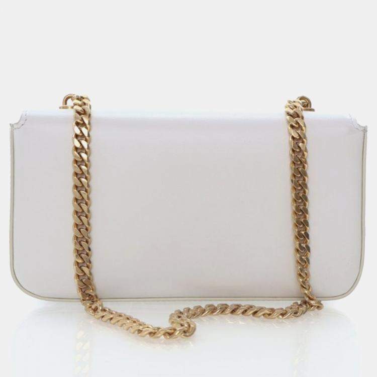Pre Owned Celine Triomphe White Calfskin Shoulder Bag