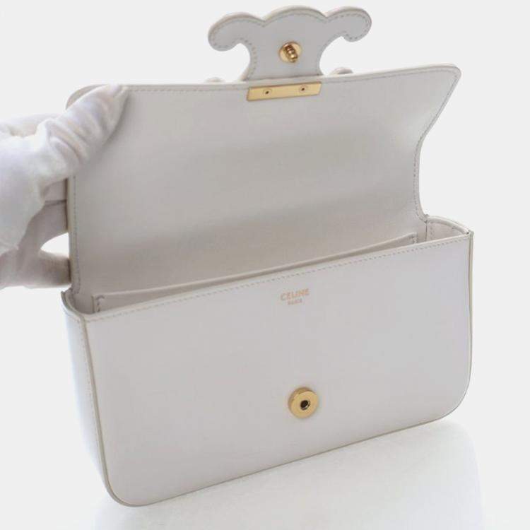 Pre Owned Celine Triomphe White Calfskin Shoulder Bag