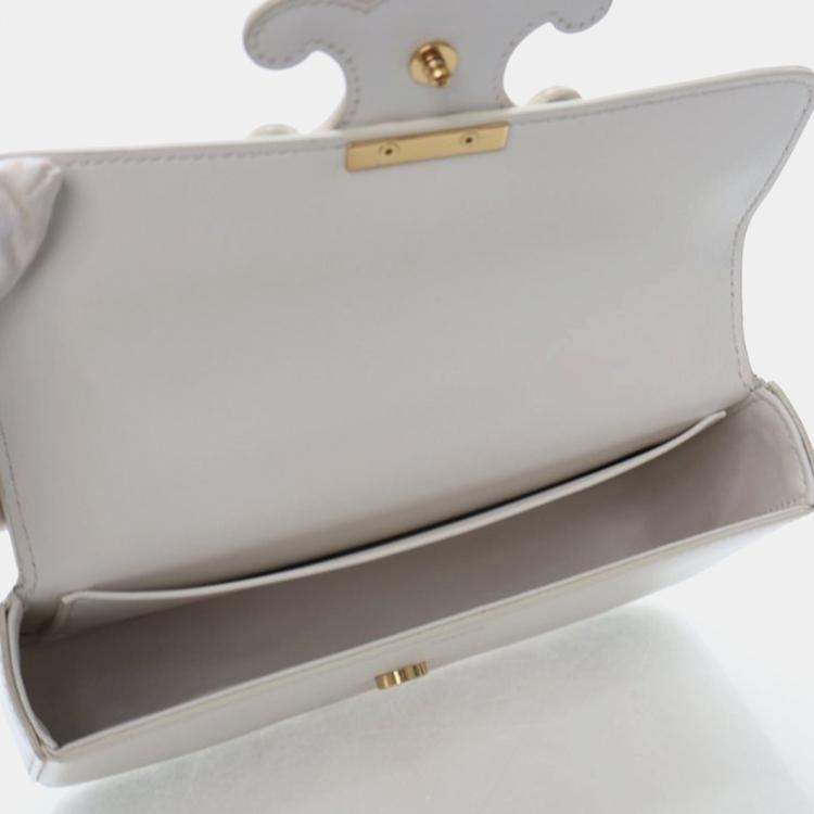 Pre Owned Celine Triomphe White Calfskin Shoulder Bag