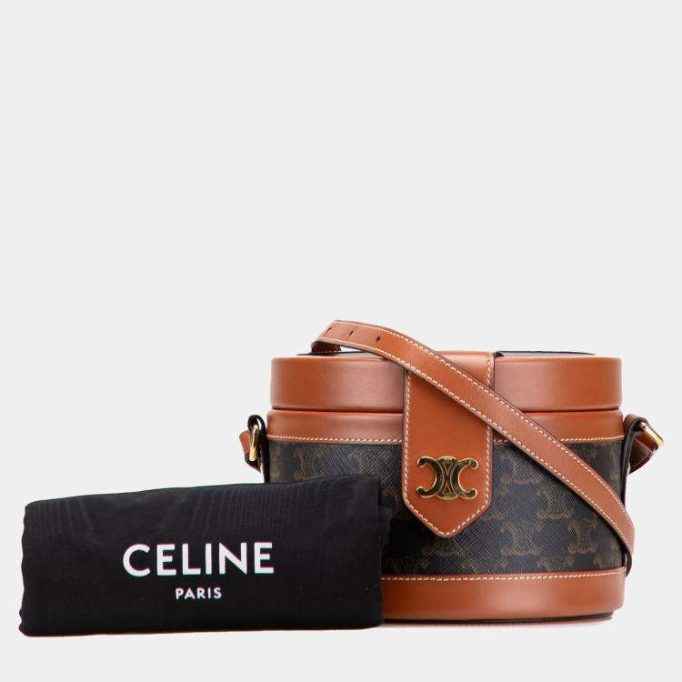 Pre Owned Celine Brown Medium Triomphe Coated Canvas Tambour Crossbody